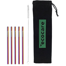 Ecocare Környezetbarát fém szívószál, szivárványszín, 16×0,6 cm, 5 db konyhai eszköz