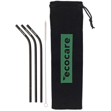 Ecocare Környezetbarát hajlított fém szívószál fekete mintával 3 db konyhai eszköz