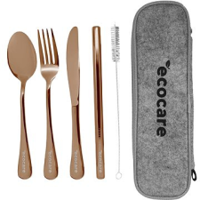 Ecocare Utazási evőeszközkészlet tokkal Rose Gold 4 db tányér és evőeszköz