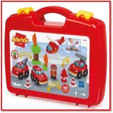 Ecoiffier Abrick: Tűzoltó játékszett, bőrönben - 40 darabos autópálya és játékautó