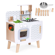EcoToys Drewniana kuchnia dla dzieci retro piekarnik palniki zlew akcesoria kuchenne ecotoys konyhakészlet