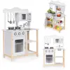 EcoToys Játékkonyha, ECOTOYS, fa, 59,5 x 29,5 x 84 cm, sütővel és mikrohullámú sütővel, 5 db tartozékkal, forgógombokkal