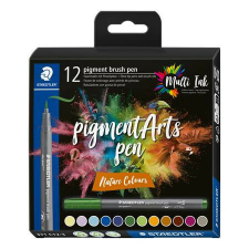 Ecsetirón készlet, STAEDTLER "Pigment brush 371", 12 különböző természeti szín filctoll, marker