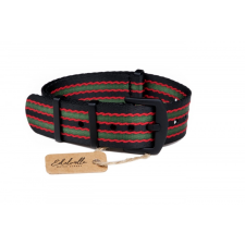 Edelwolle Black prémium Nato óraszíj, fekete/piros/zöld, 20mm óraszíj