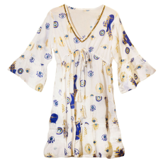 Eden Nomád Sari Strandruha - Fehér, Kék és Arany Evil Eye Design (L/XL)
