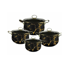  Edenberg EB-9112 Zománcozott edények 8 db, fekete edénykészlet arany márvánnyal edény