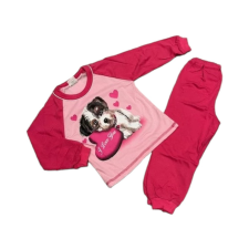 EEVI 2 Részes Pamut Pizsama - Világos Rózsaszín/Sötét Rózsaszín Kutyás 110 gyerek hálóing, pizsama