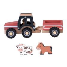 EGMONT TOYS Traktor pótkocsival és állatokkal, Egmont Toys, fa, 25 cm autópálya és játékautó