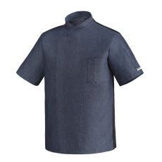 egochef Szakácskabát - farmer anyagú, patentos, hálós hátú, rövid ujjú