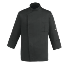 egochef Szakácskabát - fekete, hosszú ujjú, rejtett patentos, karcsúsított