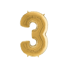 egyéb Héliumos fólia lufi, 3-as szám, 65 cm, arany party kellék