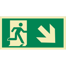 egyéb MENEKÜLÉSI ÚT JOBBRA, LÉPCSŐN LE (ISO), Utánvilágító PVC, 300x150 információs címke