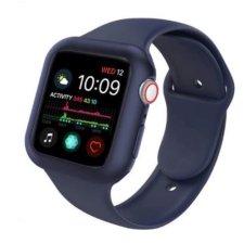 Ékszerkirály Apple watch óraszíj tokkal, szilikon, 38 mm, M, L, sötétkék okosóra kellék