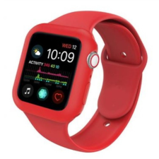Ékszerkirály Apple watch óraszíj tokkal, szilikon, 44 mm, S, M, piros okosóra kellék