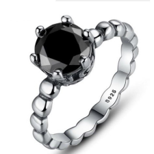 Ékszerkirály Ezüst gyűrű fekete kristállyal, 9-s méret (Pandora stílus) gyűrű