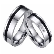 Ékszerkirály Férfi karikagyűrű fekete csíkkal, nemesacél, ezüst, 12-es méret gyűrű