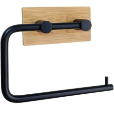  Elite Home® Falra szerelhető WC papír tartó, bambusz + acél, fekete fürdőszoba kiegészítő