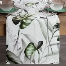  Ellen bársony asztalterítő monstera Fehér 40x140 cm lakástextília