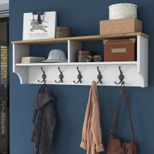  Előszobafal szekrénnyel és fali polccal - Dió/Fehér, 120 cm bútor