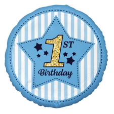 Első születésnap 1st Birthday Blue, Első születésnap fólia lufi 36 cm party kellék