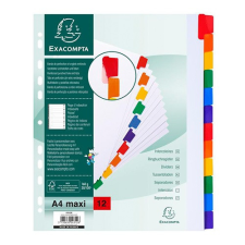 Elválasztólap karton Exacompta A/4 maxi 12 részes fehér, színes laminált regiszterrel regiszter és tartozékai