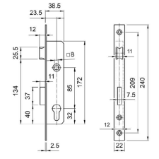 Elzett Portálzár 25mm/3389 váltós (zárólemez+pajzs) 40x40-be elzett G563B1510J zár és alkatrészei