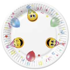 Emoji Smiley Icons&amp;Balloons papírtányér 8 db-os 18 cm party kellék