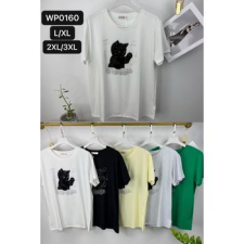 EMT Póló pamut női póló mintás – 2XL/3XL Fekete női póló