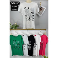 EMT Póló pamut női póló mintás – 3XL/4XL Fekete női póló
