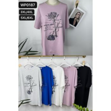 EMT Póló pamut női póló mintás – 3XL/4XL Fekete női póló