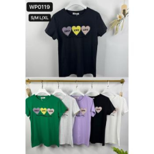 EMT Póló pamut női póló mintás – L/XL Fehér női póló