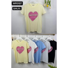 EMT Póló pamut női póló mintás – L/XL Sárga női póló