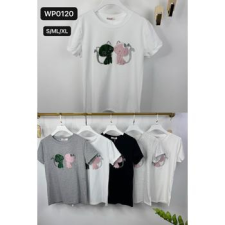  EMT Póló pamut női póló mintás – S/M Törtfehér női póló