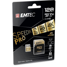 Emtec Memóriakártya, microSDXC, 128GB, UHS-I/U3/V30/A2, 100/95 MB/s, adapter, EMTEC &quot;SpeedIN&quot; memóriakártya