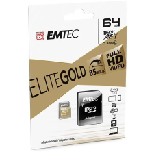 Emtec Memóriakártya, microSDXC, 64GB, UHS-I/U1, 85/20 MB/s, adapter, EMTEC &quot;Elite Gold&quot; memóriakártya