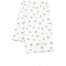 ENIE BABY Muszlin pelenka, 70×70 cm, fehér, zöld virágokkal mosható pelenka