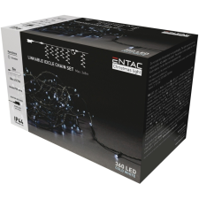 Entac Karácsonyi IP44 360 LED Sorolható Jégcsapfüzér CW 8m szett adapterrel karácsonyfa izzósor