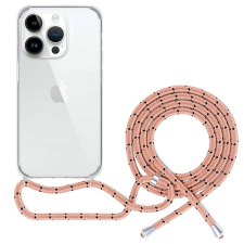 Epico Spello Crossbody iPhone 15 Pro Max (Ultra) átlátszó tok rózsaszín zsinórral tok és táska