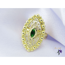  Ernella antiallergén hosszú csipkemintás gyűrű középez zöld kővel-14K gyűrű