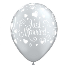 Esküvő Metallic Just Married Hearts léggömb, lufi 6 db-os 11 inch (28cm) party kellék