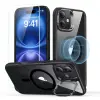 ESR Classic Hybrid Kickstand Halolock MagSafe &amp; Tempered Glass tok kitámasztóval Apple iPhone 16 Plus készülékhez - Átlátszó/fekete