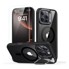 ESR CLASSIC HYBRID szilikon telefonvédő (ütésállóság, légpárnás sarok, kitámasztó, MagSafe + képernyővédő üveg) FEKETE tok és táska