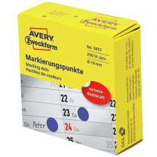  Etikett címke, o19mm, tekercses jelölőpont adagoló dobozban 250 címke/doboz, Avery kék etikett