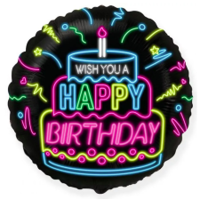 EU Happy Birthday Neon fólia lufi 46 cm (WP) party kellék