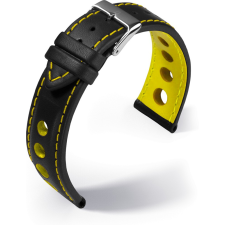 Eulit Barington Racing bőr óraszíj, fekete/sárga 20mm óraszíj