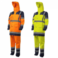 Euro Protection Esőöltöny Hydra Hi-Viz PE fényvisszaverő csíkkal kapucnis sárga/kék 2XL