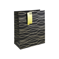 Eurowrap Ltd. Eurowrap ajándéktasak (26,5x33x14 cm) fekete, arany hullámos (5) ajándéktasak