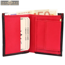 Excellanc piros-fekete pénztárca valódi bőrből, 10x8 cm
