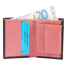 Excellanc rózsaszín-fekete pénztárca valódi bőrből, 10x8 cm