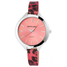  Excellanc vékony szíjas óra dizájn szíjjal, ezüst-leopárd-pink karóra